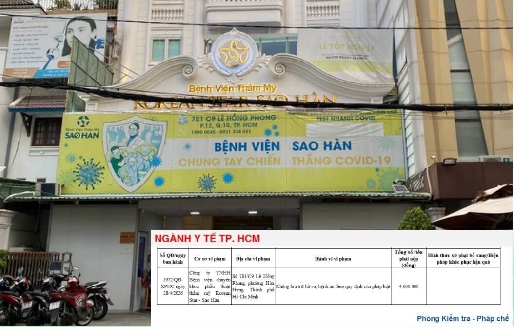 Bệnh Viện Thẩm Mỹ Korean Star - Sao Hàn vi phạm Bệnh Viện Thẩm Mỹ Korean Star - Sao Hàn vi phạm