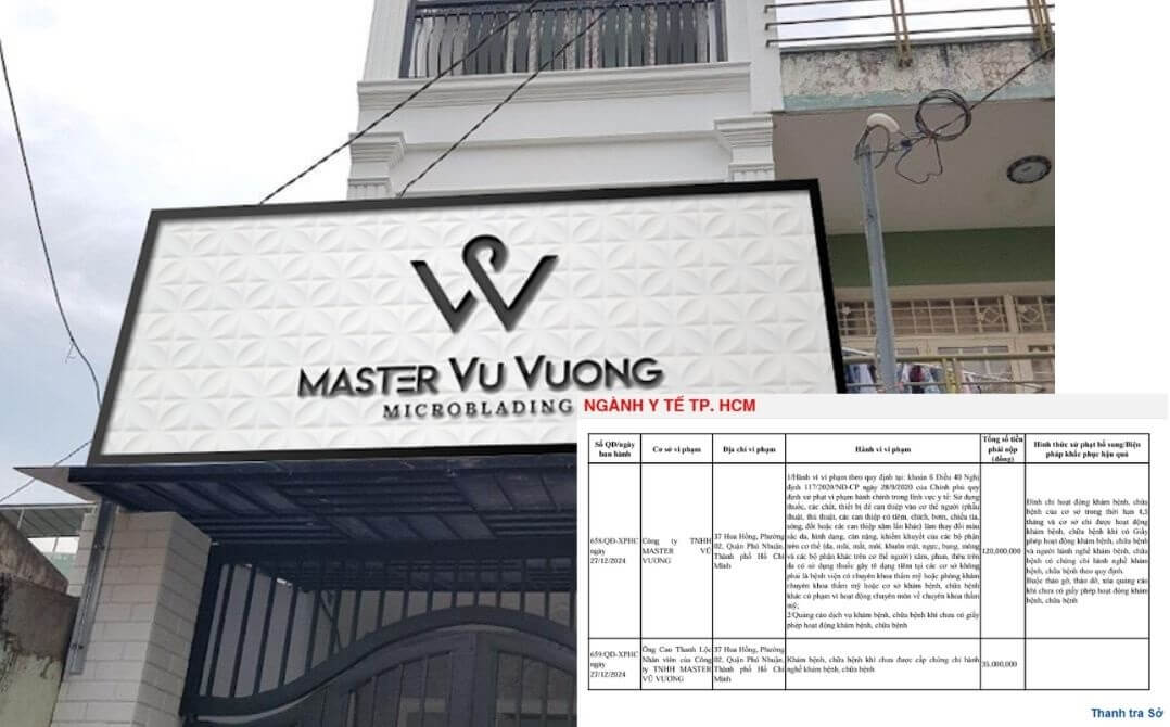 Công Ty MASTER VŨ VƯƠNG Bị Xử Phạt Vì Hoạt Động Thẩm Mỹ Trái Phép