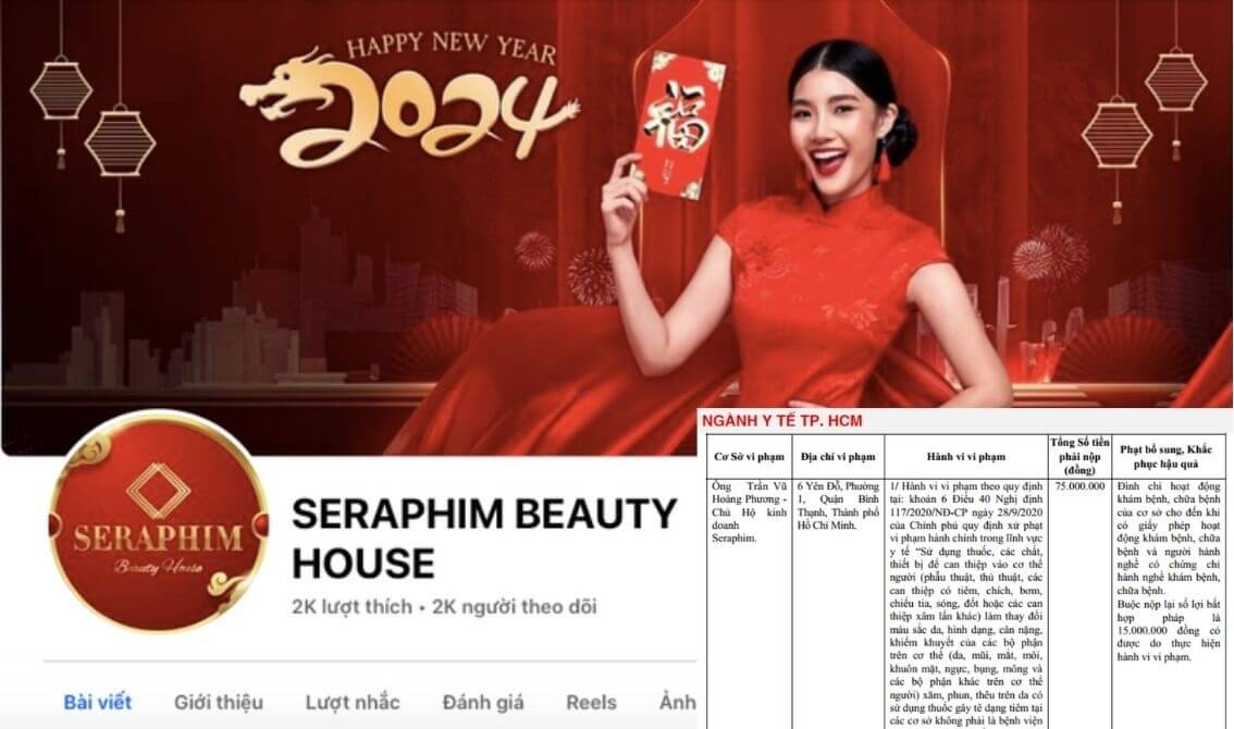 Cơ Sở Làm Đẹp Seraphim vi phạm y tế, bị đình chỉ toàn bộ hoạt động khám chữa bệnh Cơ Sở Làm Đẹp Seraphim vi phạm y tế, bị đình chỉ toàn bộ hoạt động khám chữa bệnh