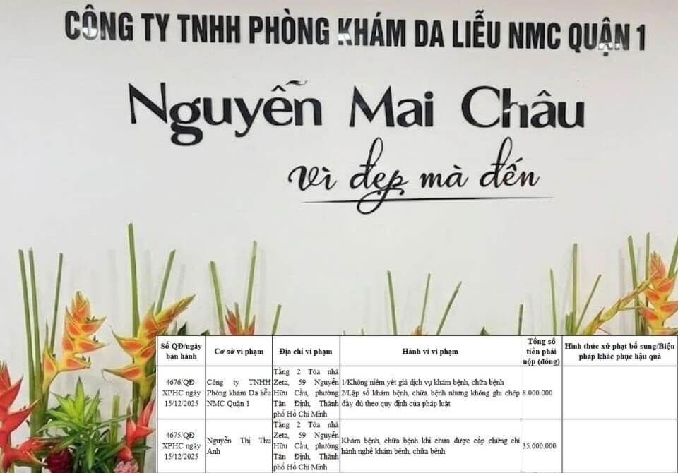 Phòng khám Da liễu NMC Quận 1 vi phạm Phòng khám Da liễu NMC Quận 1 vi phạm