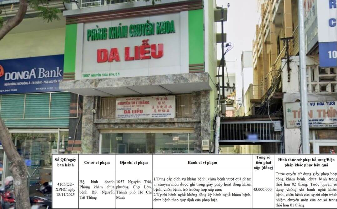 Phòng Khám Da Liễu BS Nguyễn Tất Thắng (Q5) vi phạm Phòng Khám Da Liễu BS Nguyễn Tất Thắng (Q5) vi phạm