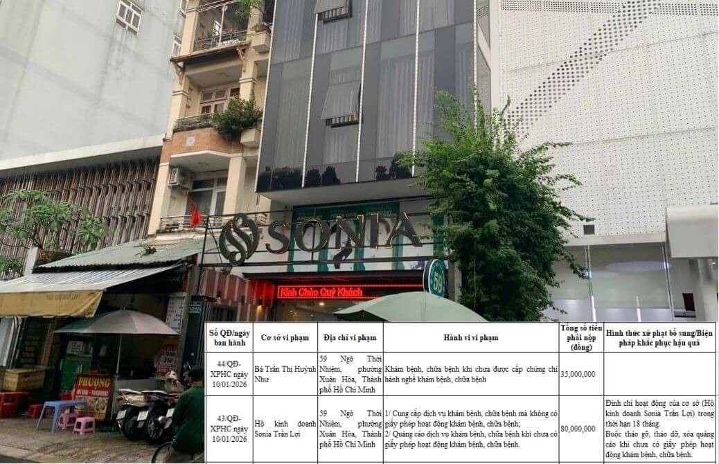 Viện Thẩm Mỹ Tây Úc Sonia vi phạm Viện Thẩm Mỹ Tây Úc Sonia vi phạm