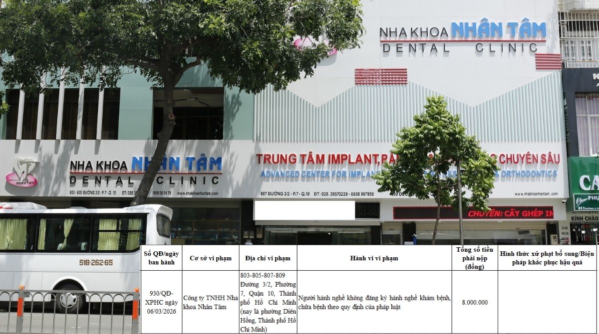 Nha Khoa Nhân Tâm (Đường 3/2) Bị Xử Phạt Nha Khoa Nhân Tâm (Đường 3/2) Bị Xử Phạt