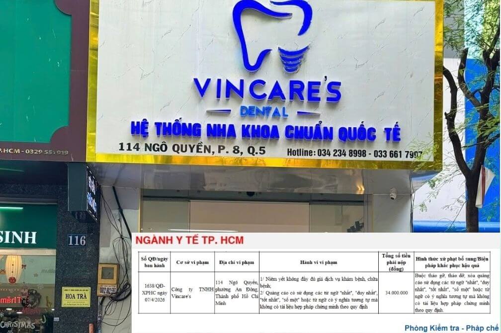 Nha Khoa Quốc Tế Vincare Dental vi phạm Nha Khoa Quốc Tế Vincare Dental vi phạm