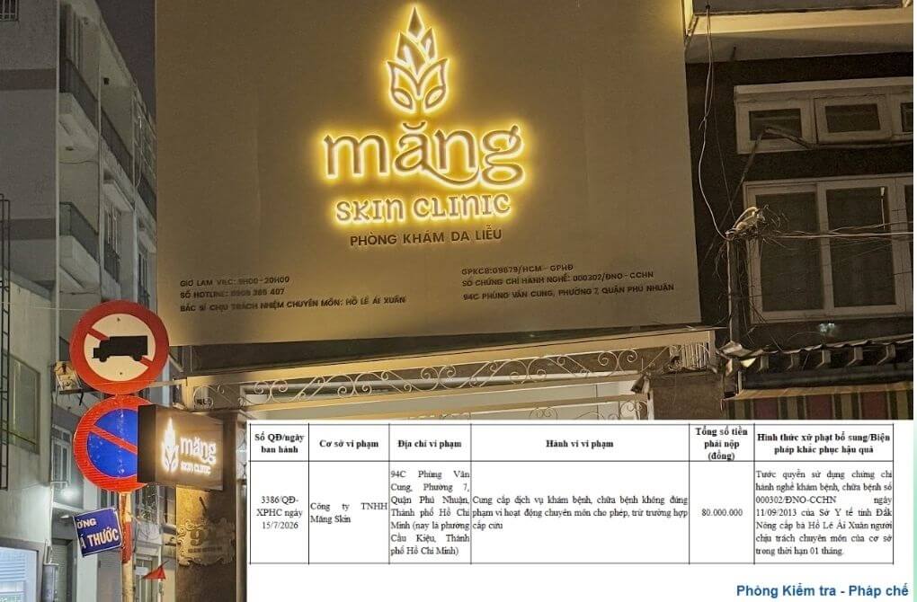 Phòng khám Da liễu Măng Skin bị phạt Phòng khám Da liễu Măng Skin bị phạt