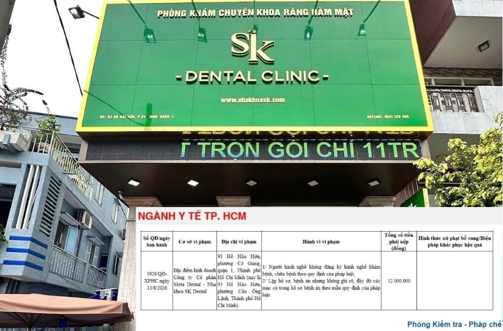 Nha khoa SK Dental vi phạm hành chính trong lĩnh vực y tế Nha khoa SK Dental vi phạm hành chính trong lĩnh vực y tế