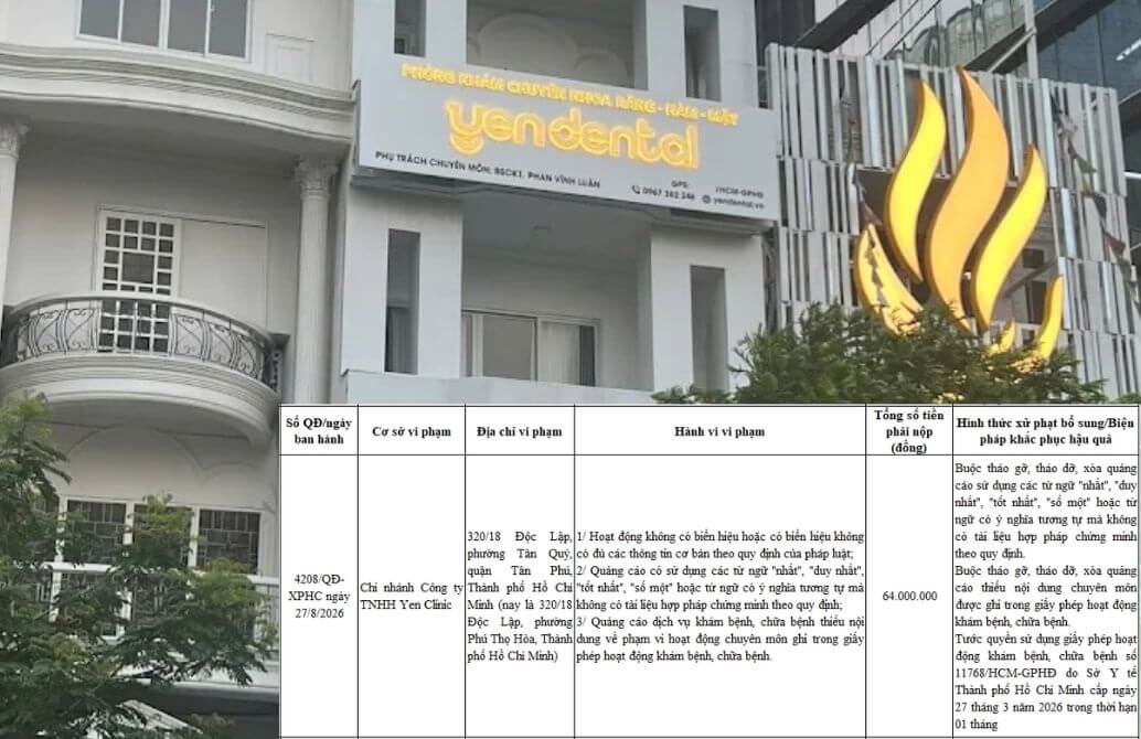 Phòng khám Yen Clinic bị phạt Phòng khám Yen Clinic bị phạt